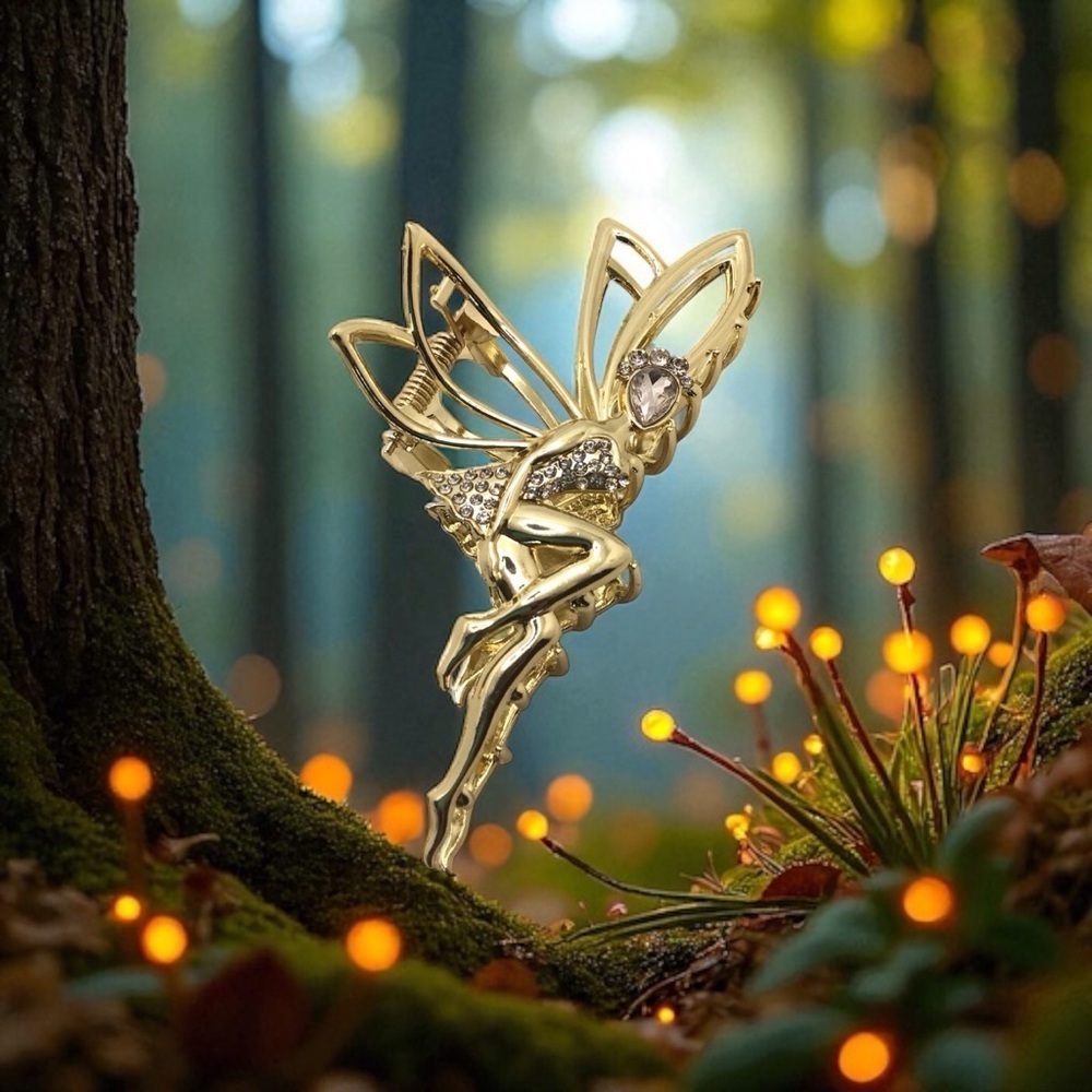 Gold Fairy Hair Claw Clip with Rhinestones ā Fantasy Winged Accessory